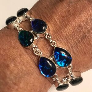 Triplet Fire Opal Stamped Sterling Silver Bracelet